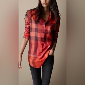 Burberry Brit Women's Orange Nova Check Loose Fit Shirt Size XS